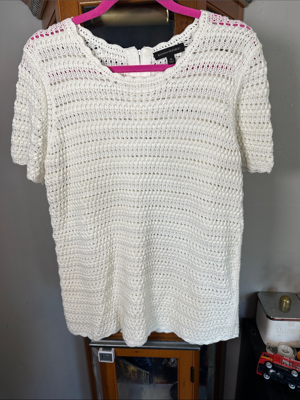 Banana Republic White Crochet Short Sleeve Top